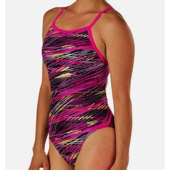 SPEEDO Fragments Drill Back PowerFlex Pink Swimsuit Women's size 10 / 36 NWT - Picture 2 of 14